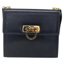 Salvatore Ferragamo Gancini Shoulder Bag Leather Navy Gold Auth 149086-13