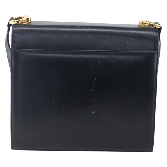 Salvatore Ferragamo Gancini Shoulder Bag Leather Navy Gold Auth 149086
