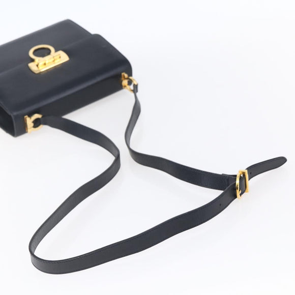 Salvatore Ferragamo Gancini Shoulder Bag Leather Navy Gold Auth 149086