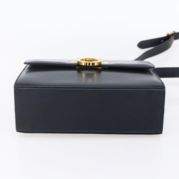 Salvatore Ferragamo Gancini Shoulder Bag Leather Navy Gold Auth 149086