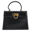 Salvatore Ferragamo Gancini Hand Bag Leather Black Gold Auth 149087-13