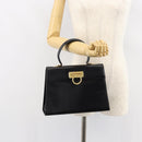 Salvatore Ferragamo Gancini Hand Bag Leather Black Gold Auth 149087-21