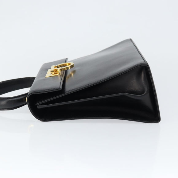 Salvatore Ferragamo Gancini Hand Bag Leather Black Gold Auth 149087