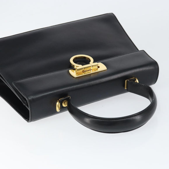 Salvatore Ferragamo Gancini Hand Bag Leather Black Gold Auth 149087