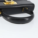 Salvatore Ferragamo Gancini Hand Bag Leather Black Gold Auth 149087-7