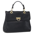 BALLY Hand Bag Leather Black Gold Auth 149088-1
