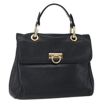 BALLY Hand Bag Leather Black Gold Auth 149088