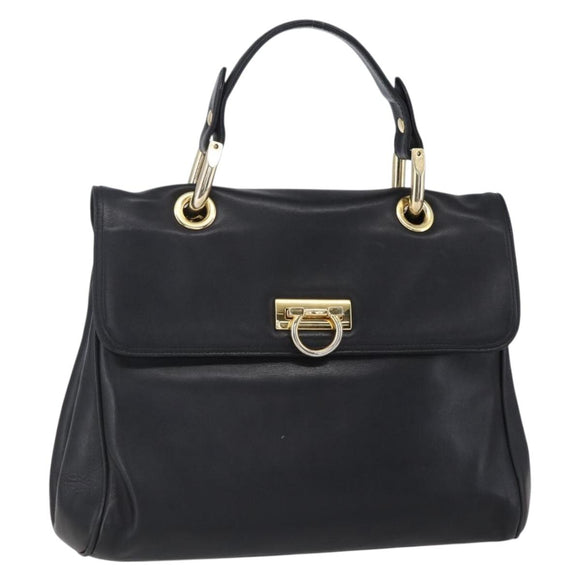 BALLY Hand Bag Leather Black Gold Auth 149088