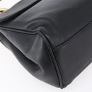 BALLY Hand Bag Leather Black Gold Auth 149088-14