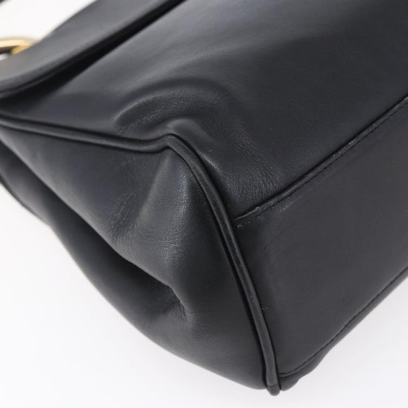 BALLY Hand Bag Leather Black Gold Auth 149088