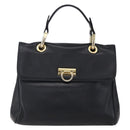 BALLY Hand Bag Leather Black Gold Auth 149088-13