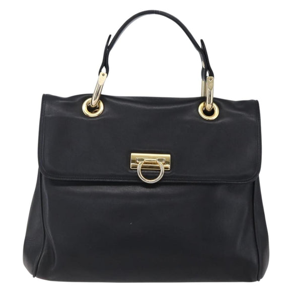 BALLY Hand Bag Leather Black Gold Auth 149088