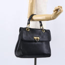 BALLY Hand Bag Leather Black Gold Auth 149088-23