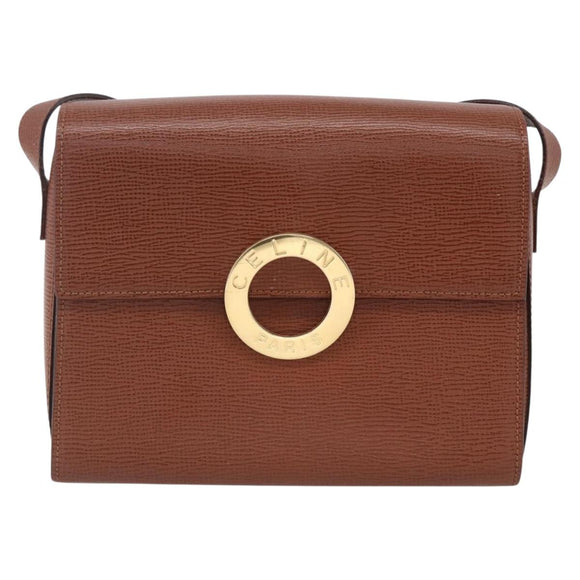 CELINE Circle Shoulder Bag Leather Brown Gold Auth 149092