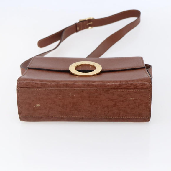 CELINE Circle Shoulder Bag Leather Brown Gold Auth 149092