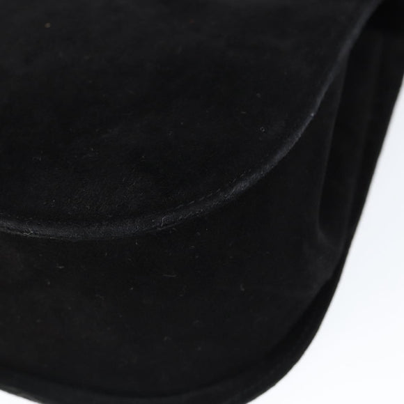 Salvatore Ferragamo Gancini Shoulder Bag Suede Black Gold Auth 149105