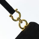 Salvatore Ferragamo Gancini Shoulder Bag Suede Black Gold Auth 149105-17
