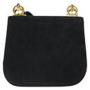 Salvatore Ferragamo Gancini Shoulder Bag Suede Black Gold Auth 149105-2