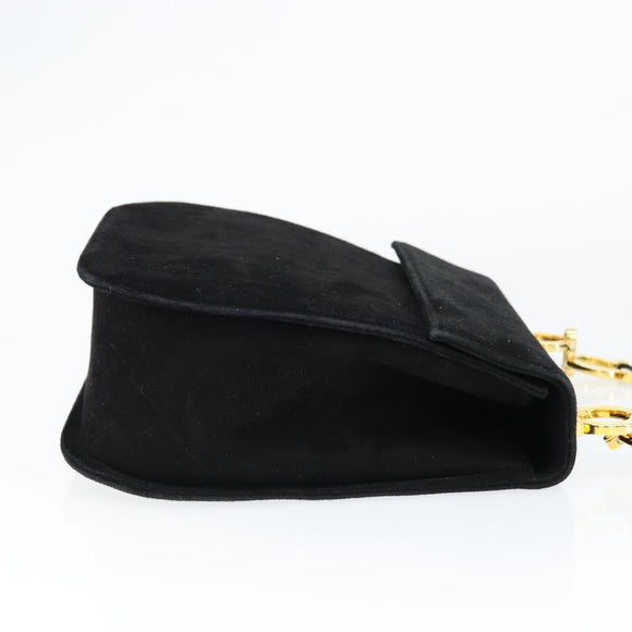 Salvatore Ferragamo Gancini Shoulder Bag Suede Black Gold Auth 149105