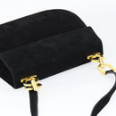 Salvatore Ferragamo Gancini Shoulder Bag Suede Black Gold Auth 149105-6