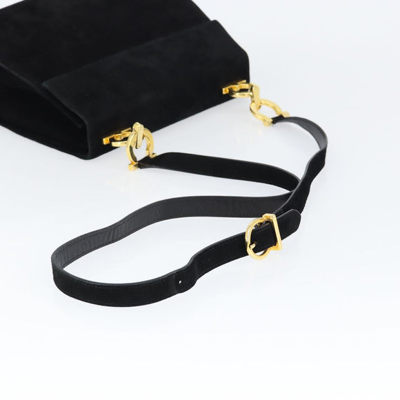 Salvatore Ferragamo Gancini Shoulder Bag Suede Black Gold Auth 149105