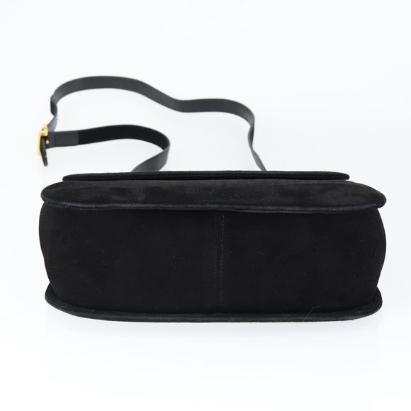 Salvatore Ferragamo Gancini Shoulder Bag Suede Black Gold Auth 149105