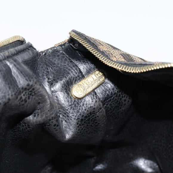 FENDI Zucca Canvas Vanity Hand Bag Black Brown Auth 149108