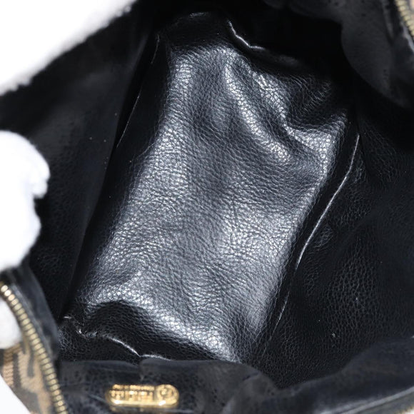 FENDI Zucca Canvas Vanity Hand Bag Black Brown Auth 149108