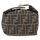 FENDI Zucca Canvas Vanity Hand Bag Black Brown Auth 149108-2