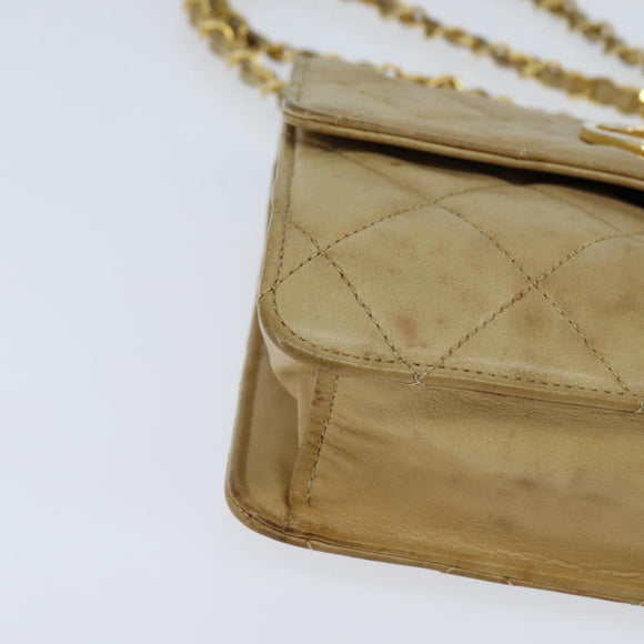 CHANEL Matelasse Chain Shoulder Bag Lamb Skin Beige Gold CC Auth 149120