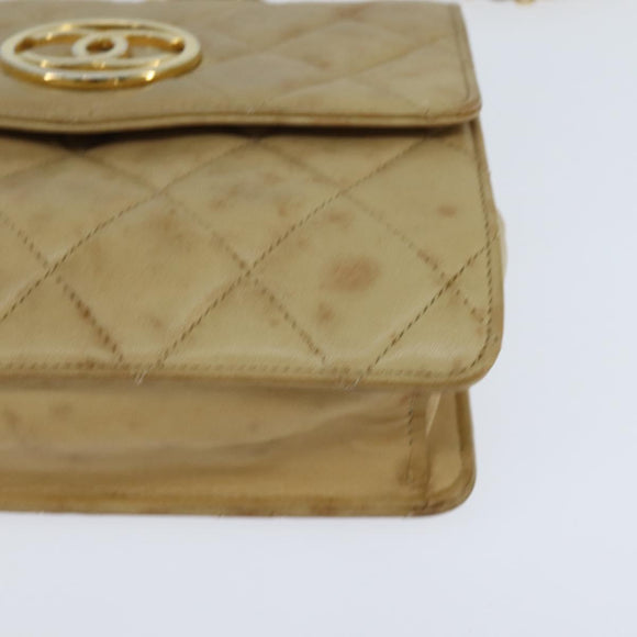 CHANEL Matelasse Chain Shoulder Bag Lamb Skin Beige Gold CC Auth 149120