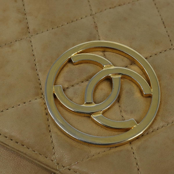 CHANEL Matelasse Chain Shoulder Bag Lamb Skin Beige Gold CC Auth 149120