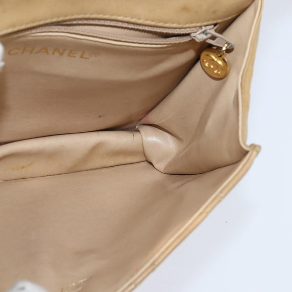CHANEL Matelasse Chain Shoulder Bag Lamb Skin Beige Gold CC Auth 149120