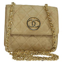 CHANEL Matelasse Chain Shoulder Bag Lamb Skin Beige Gold CC Auth 149120-1