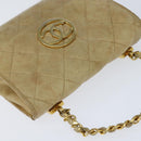 CHANEL Matelasse Chain Shoulder Bag Lamb Skin Beige Gold CC Auth 149120-6