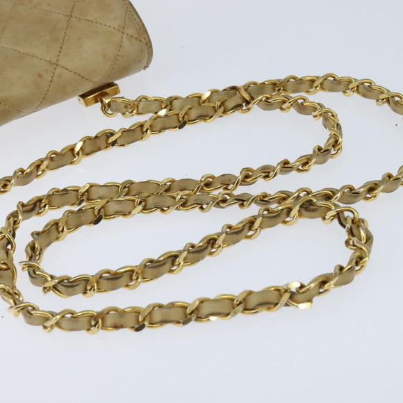 CHANEL Matelasse Chain Shoulder Bag Lamb Skin Beige Gold CC Auth 149120