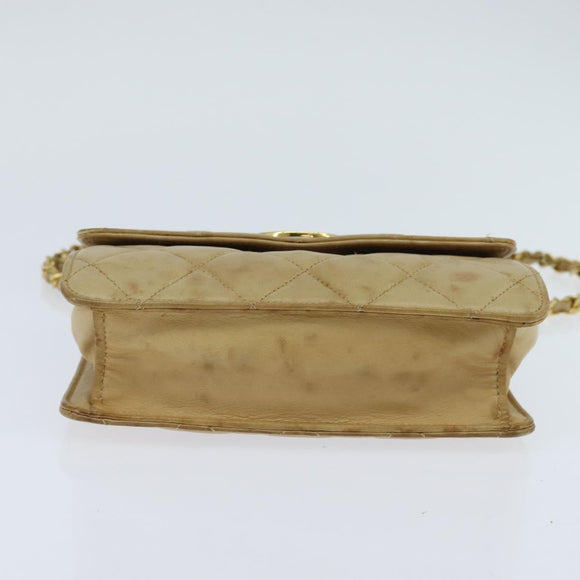 CHANEL Matelasse Chain Shoulder Bag Lamb Skin Beige Gold CC Auth 149120