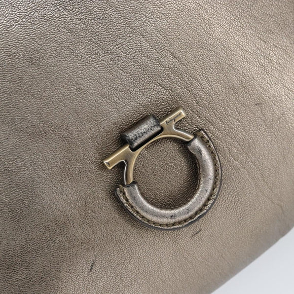 Salvatore Ferragamo Gancini Shoulder Bag Leather Silver Auth 149123