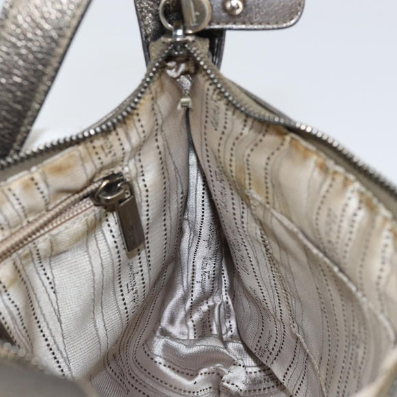 Salvatore Ferragamo Gancini Shoulder Bag Leather Silver Auth 149123