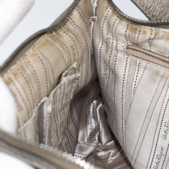 Salvatore Ferragamo Gancini Shoulder Bag Leather Silver Auth 149123