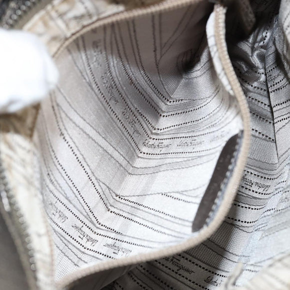 Salvatore Ferragamo Gancini Shoulder Bag Leather Silver Auth 149123