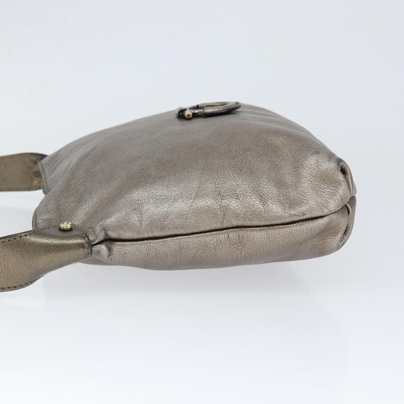 Salvatore Ferragamo Gancini Shoulder Bag Leather Silver Auth 149123