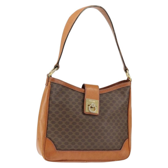 CELINE Macadam Canvas Shoulder Bag PVC Leather Brown Gold Auth 149126