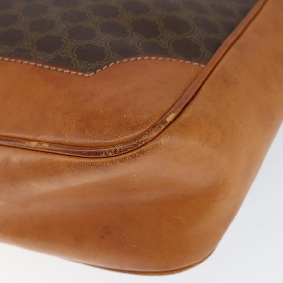 CELINE Macadam Canvas Shoulder Bag PVC Leather Brown Gold Auth 149126