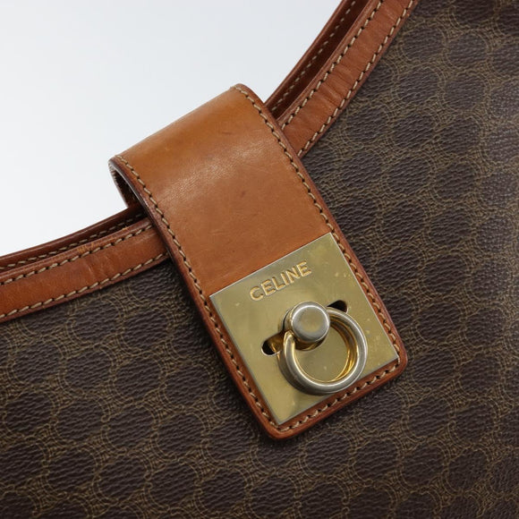 CELINE Macadam Canvas Shoulder Bag PVC Leather Brown Gold Auth 149126