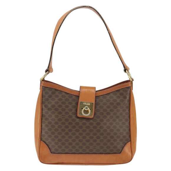 CELINE Macadam Canvas Shoulder Bag PVC Leather Brown Gold Auth 149126