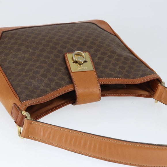 CELINE Macadam Canvas Shoulder Bag PVC Leather Brown Gold Auth 149126