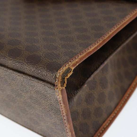 CELINE Macadam Canvas Hand Bag PVC Leather Brown Gold Auth 149127