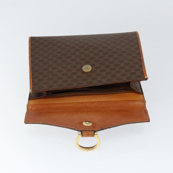 CELINE Macadam Canvas Hand Bag PVC Leather Brown Gold Auth 149127