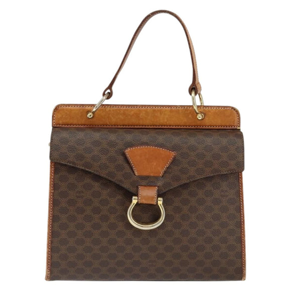 CELINE Macadam Canvas Hand Bag PVC Leather Brown Gold Auth 149127
